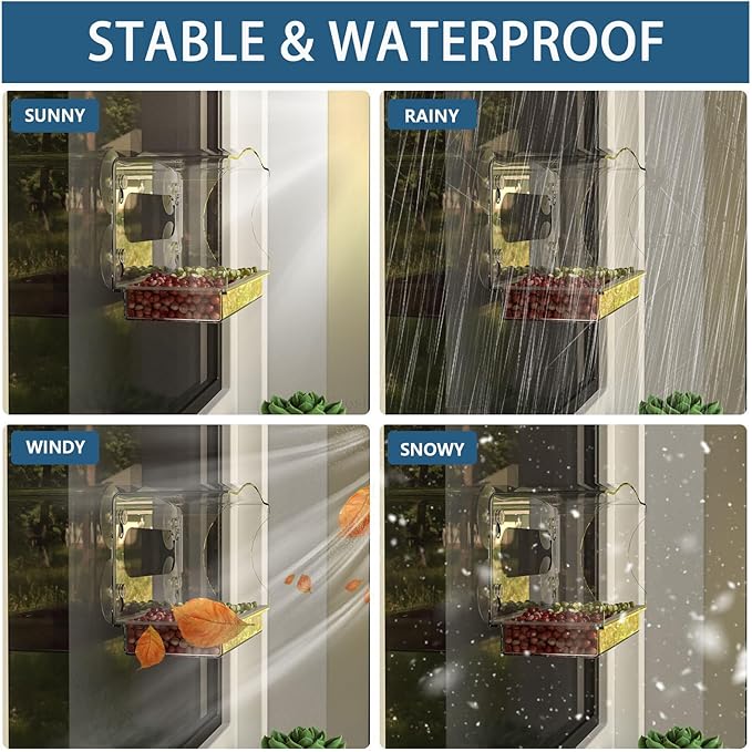 Window Bird Feeder Viewing Box - 10x6 Inches Clear Bird Feeder for Window with 4 Strong Suction Cups, 3 Compartment Trays, Birdfeeders Outside Hanging for Cardinal, Robin, Blue Jay