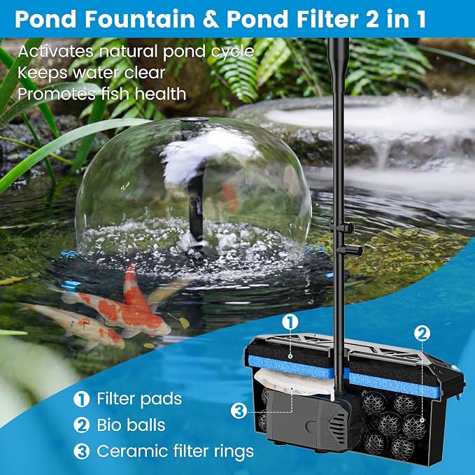 NFESOLAR 30W Solar Pond Filter Fountain Pump Kit, 200 GPH Submersible Water Pump with 7 Nozzles, 16.4ft Power Cable & 6.6ft Water Tubing, for Koi Ponds, Fish Tanks, Backyard Garden Decor