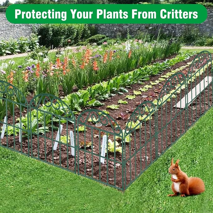 ADAVIN 20 Panels Collapsible Garden Fence Animal Barrier,20 Ft(L) x 24 in(H) Rustproof Metal Wire Panel Border for Dogs Rabbits, Arched Flower Edging for Landscape Patio Yard Outdoor Decor, Green