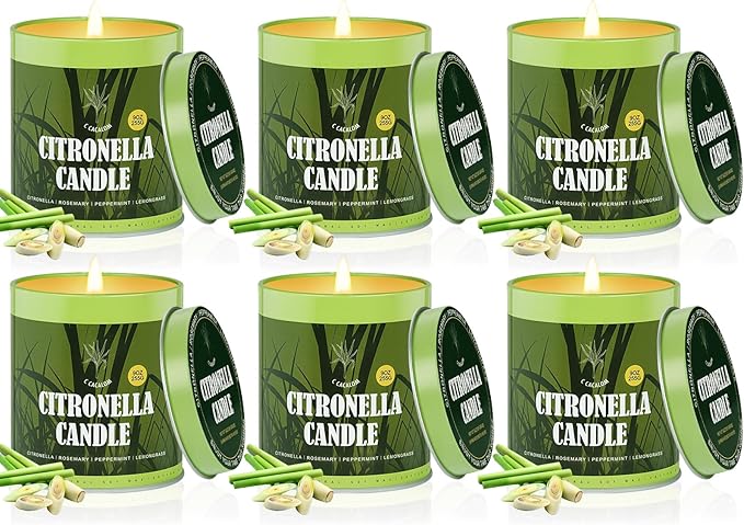 Citronella Candles Outdoor Set, 6 Pack Jar Candle for Patio Camping Backyard Picnic, Infused with 5 Plant Essential Oils, 9 Oz Non Toxic Candles, Scented Candles Sets Gifts for Men Women