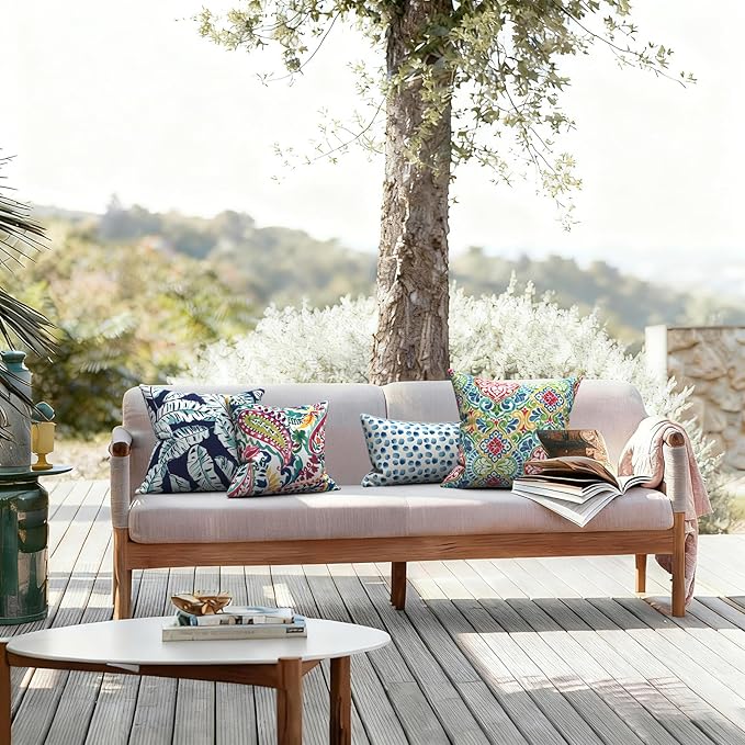 LVTXIII 2 Pack Outdoor Throw Pillow Covers for Patio Furniture, 16x16 Inch Square Pillow Case, Water-Repellent Cushion Covers for Garden, Porch, Sofa, Vigour Paisley