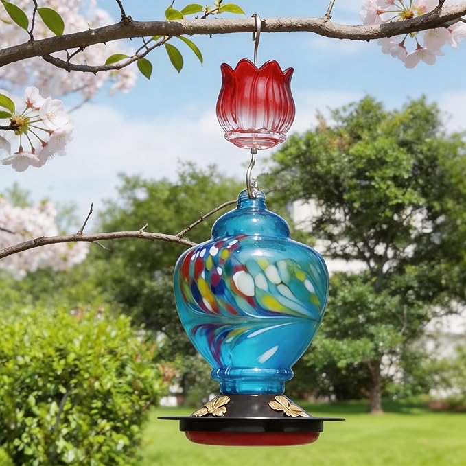 Glass Ant Moat for Hummingbird Feeder - 2PC x 3 OZ Gradient Red Tulip Insect Guard with Large Capacity