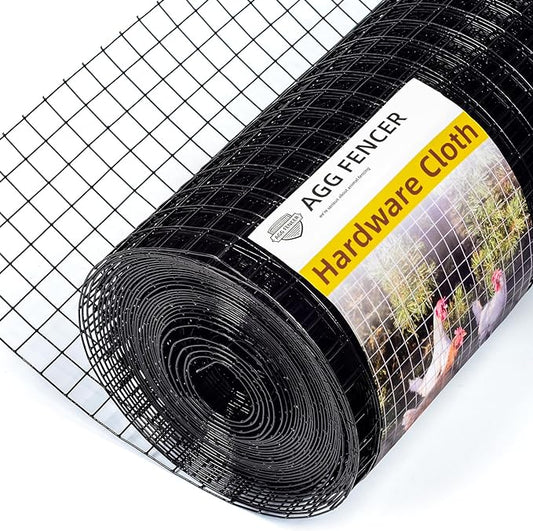 16in x 100ft Black Hardware Cloth 1 inch 16Ga PVC Coated Wire Mesh Vinyl Coated Fence, Welded Metal Chicken Wire Fencing Roll, Garden Plant Fencing, for Chicken Coop and Home Improvement