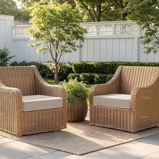 MIULEE Beige Outdoor Chair Cushions Set of 2, 17x16x2 Inch Waterproof Patio Seat Cushions for Outdoor Furniture Couch Sofa, 3 Year Color Fastness High Density Foam with Adjustable Ties