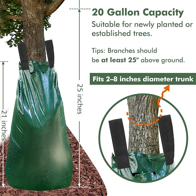 REMIAWY Tree Watering Bag 20 Gallon Watering Bag for Trees with Heavy Duty Zipper Premium PVC Slow Release Drippers (5-8 Hours Releasing Time)