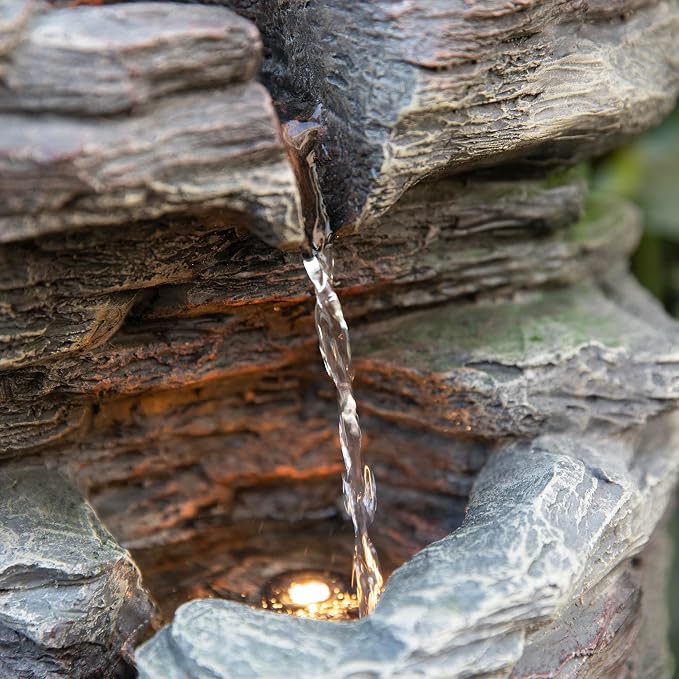 Glitzhome Outdoor Water Fountain, 9-Tiered Rock Floor Fountain with Cascading Water, 39.25" H Polyresin Waterfall Fountain with Pump and LED Light Outdoor Water Feature for Garden Yard Patio Porch