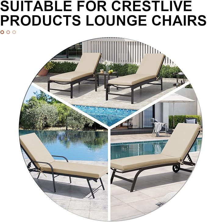 Crestlive Products Sunbrella Chaise Lounge Cushions Outdoor, Fade Resistant Water Resistant Lounge Chair Cushion, 72''L x 21''W, Canvas Antique Beige