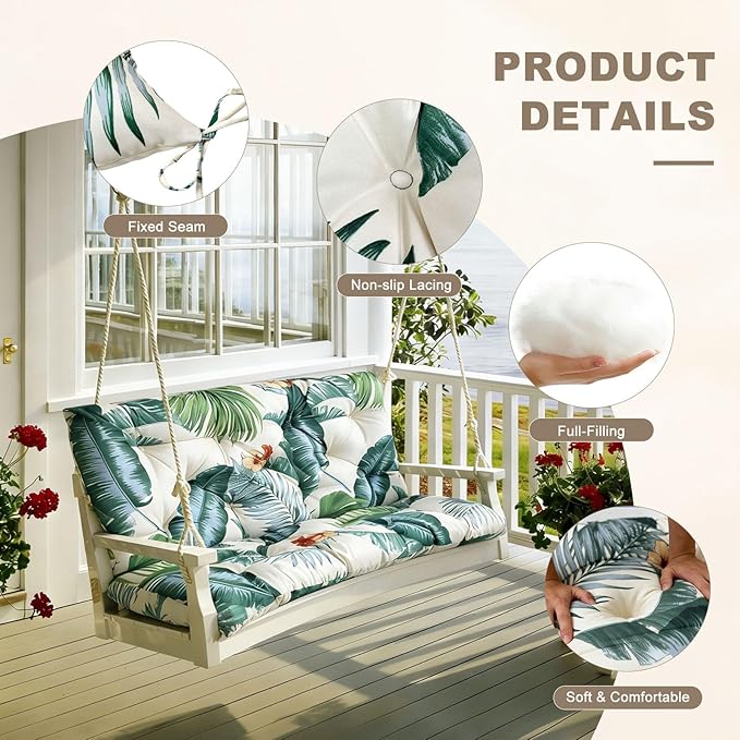 Porch Swing Cushion with Backrest,Waterproof Bench Cushion for Outdoor Furniture,2-3 Seater Replacement Thickened swing cushion with Ties,Patio,Outdoor,Backyard and Garden (Hawaiian Flower,40x40")