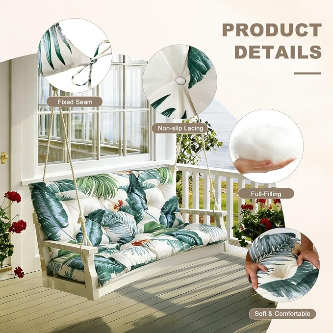 Porch Swing Cushion with Backrest,Waterproof Bench Cushion for Outdoor Furniture,2-3 Seater Replacement Thickened swing cushion with Ties,Patio,Outdoor,Backyard and Garden (Hawaiian Flower,47x40")
