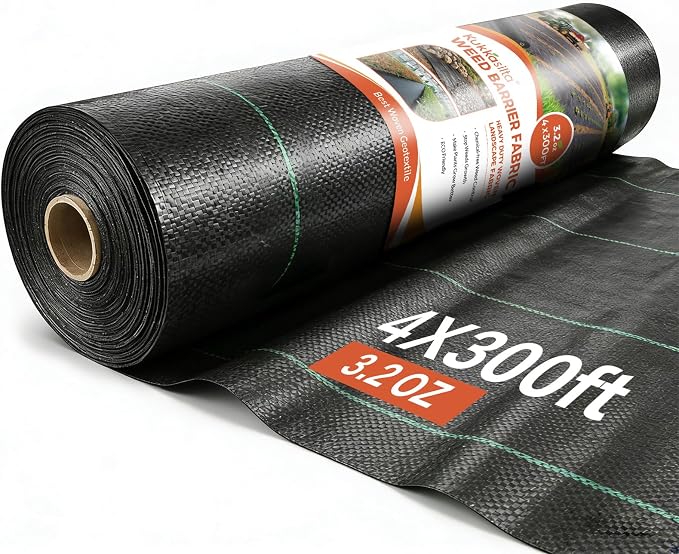Heavy Duty Weed Barrier Fabric 4FT x 300FT, 3.2OZ Woven Landscape Fabric, High Permeability Weed Control Garden Cloth, Geotextile Fabric Under Gravel for Driveway, Garden & Landscaping