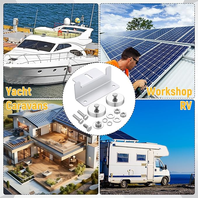 2400 Lbs No Drill Magnetic Solar Panel Mount Bracket Solar Panel Mounting Z Brackets for Sheds, Roofs, Walls, Boats, Trucks, Trailers Lightweight Aluminum Corrosion-Free(Silver,8 Pack)