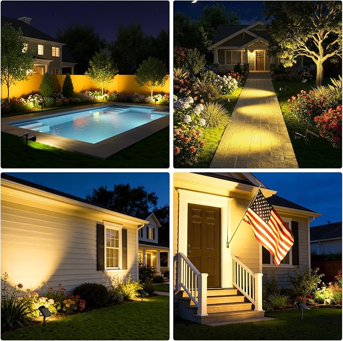 JSOT 600 Lumen Bright Solar Lights Outdoor Waterproof,Solar Powered Landscape Spotlights Solar Walkway Lighting for Backyard Garden Pathway Driveway Path Wall Patio Decor Warm White 4 Pack