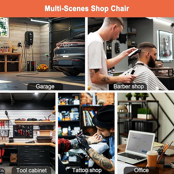 Garage Mechanic Stool Chair, Rolling Workshop Stool with Tool Tray Storage, Height Adjustable Heavy Duty Swivel Task Chair, Mechanic Chair for Garage, Shop, Auto Repair (Style 2)
