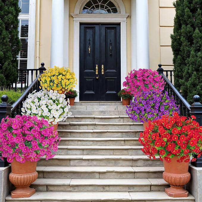 Ouddy Decor 48 Bundles Artificial Flowers for Outdoors Fake Flowers UV Resistant Faux Plastic Plants for Spring Summer Garden Porch Window Box Table Vase Home Indoor Outdoor Decoration, Mixed