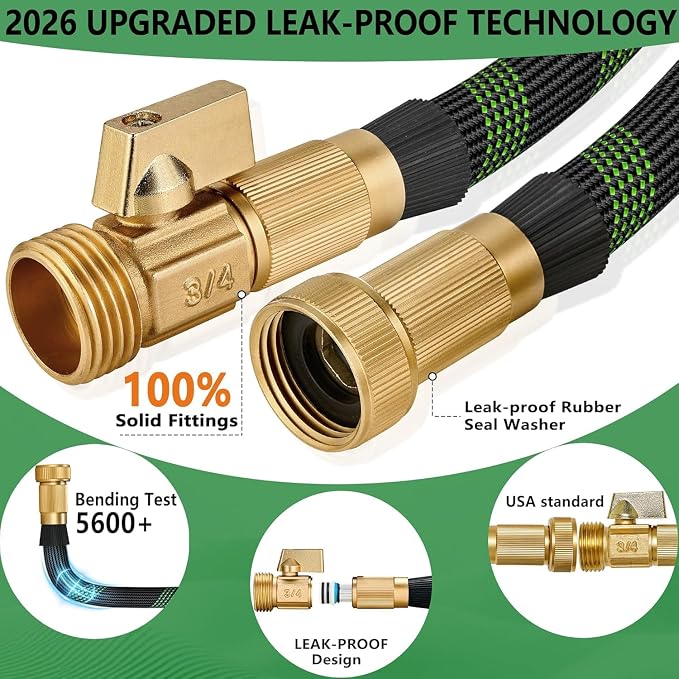 50 ft Non-Expandable Garden Hose, Flexible Ultra Lightweight Durable, Kink-Free Water Hose with 10 Function Sprayer - Non-Tangle,Puncture Proof pipe, Easy to Store, All-Weather Use Garden Hoses