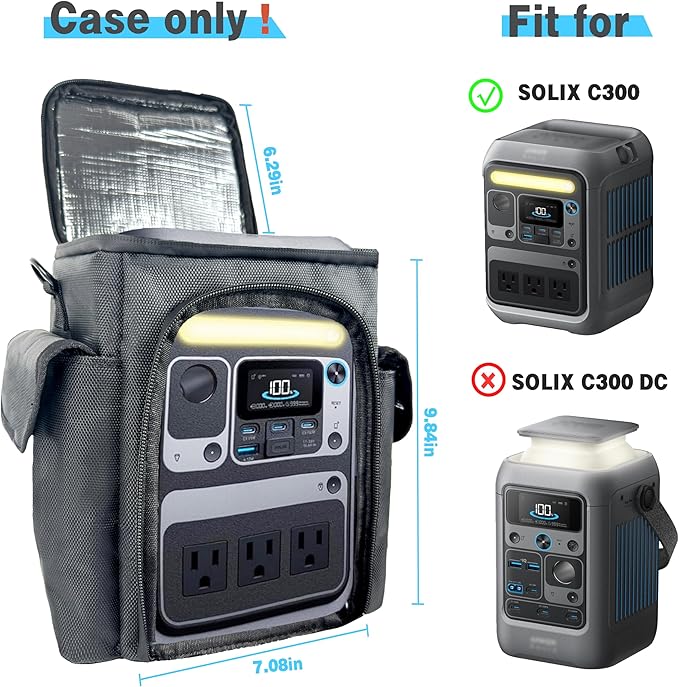 Waterproof Travel Bag Compatible with Anker SOLIX C300 Portable Power Station, Outdoor 288Wh LiFePO4 Battery，Power Bank Station Storage Case Cover with Two Pockets and Adjustable Strap