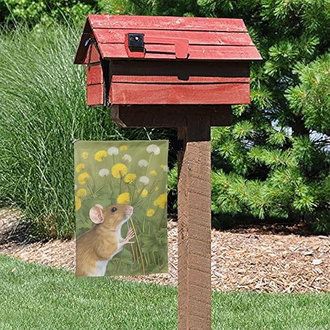 Delerain Cute Little Mouse Garden Flag, 12.5 x 18 Inch Double Sided Design Weather Resistant Indoor & Outdoor Decoration Small Banner for Home Yard Lawn Patio Office