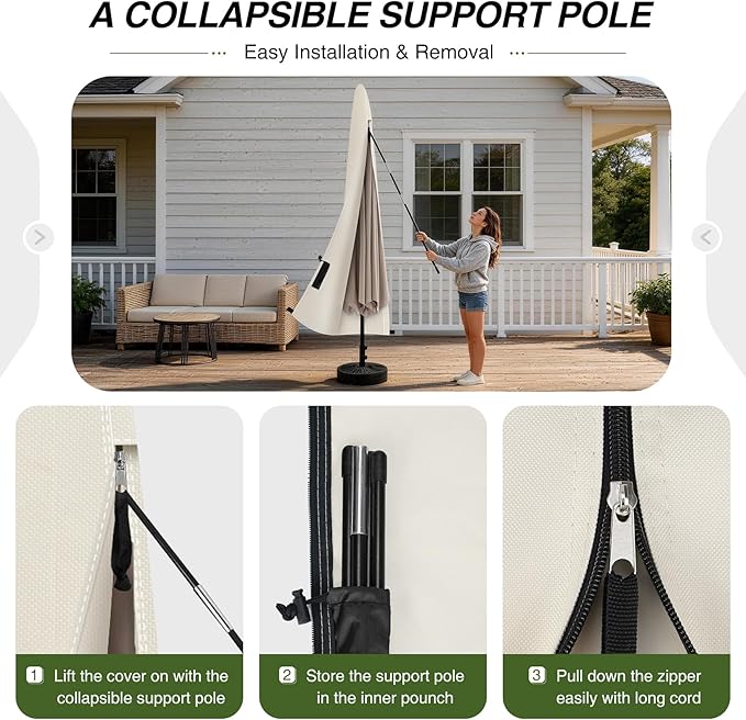 Porch Shield Patio Umbrella Cover - Outdoor Waterproof Garden Market Parasol Covers Fits Market Umbrella up to 12 Feet, Beige