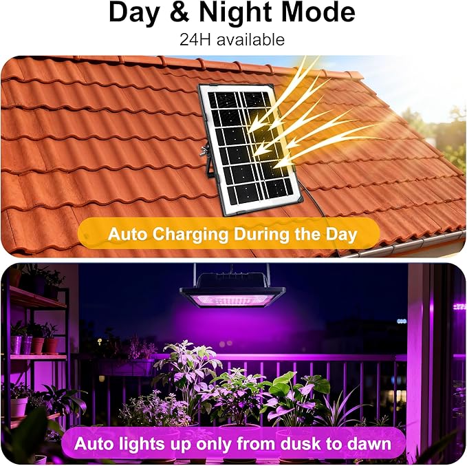Loscarol Solar Grow Lights, Rechargeable Grow Light, Full Spectrum Plant Light for Indoor Outdoor Plants with Timer, Solar Plant Lights for Greenhouse with Remote Control and 16.4ft Cord/USB Charging