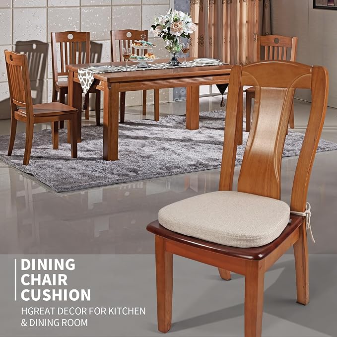 SINOSSO 6 Pack Memory Foam Chair Cushions for Dining Chairs, Friendly Woven Fabric 16" U-Shape Comfortable Kitchen Chair Pads, Removable Slip Resistant Seat Cushions (Set of 6, Oatmeal Beige)