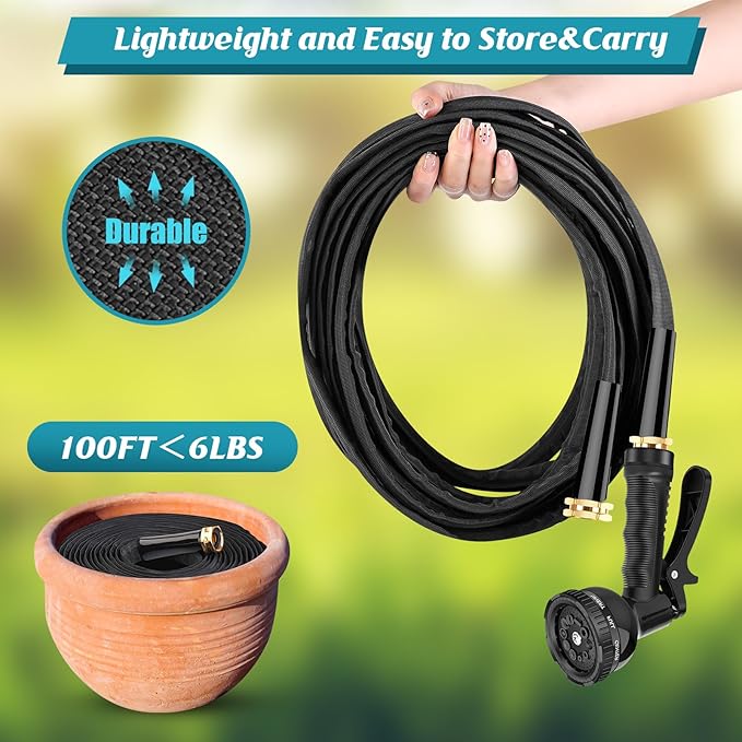 Itsonestep Garden Hose 100ft, 3/4" GHT Non-Expanding Water Hose Lightweight, Flexible Garden Hose with 10 Function Nozzle, Kink-Free, Sturdy, High-Pressure, Abrasion Resistant Hoses for Yard, Garden