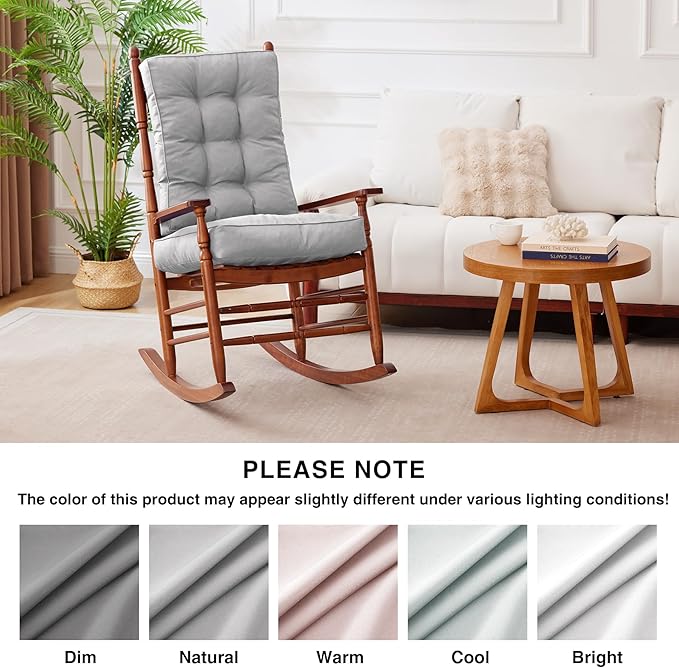 IPYNBAP Rocking Chair Cushion, Waterproof and Fade-Resistant Patio Chair Cushions, Tufted Chair Pads for Rocker Furniture, 17x17 Inch, Indoor/Outdoor Seat Cushions with Ties, Light Grey