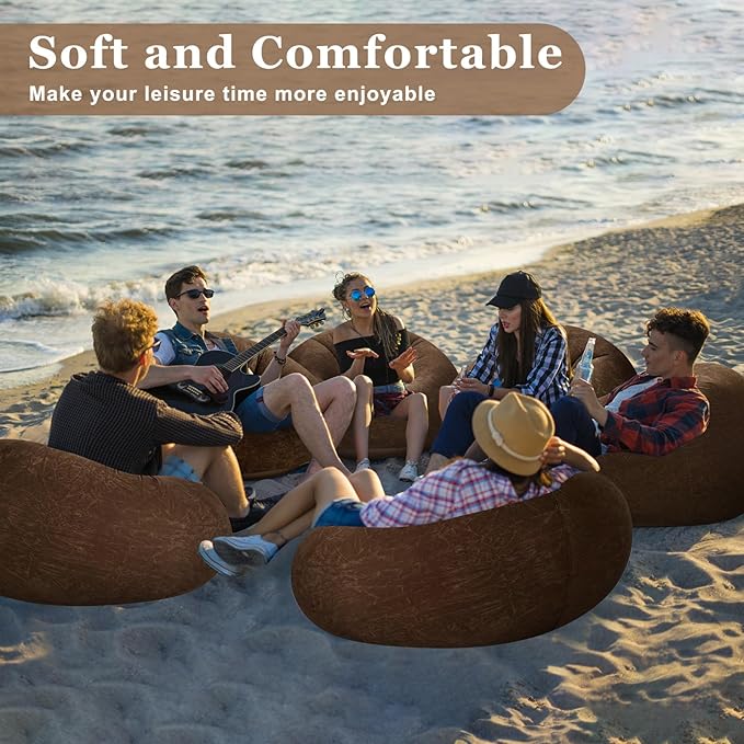 Realspring Inflatable Bean Bag Chairs Outdoor Blow up Camping Chairs Inflatable Lazy Sofa Folding Portable Bean Bag Loungers Couch for Movie Night(Dark Coffee,12 Pcs)