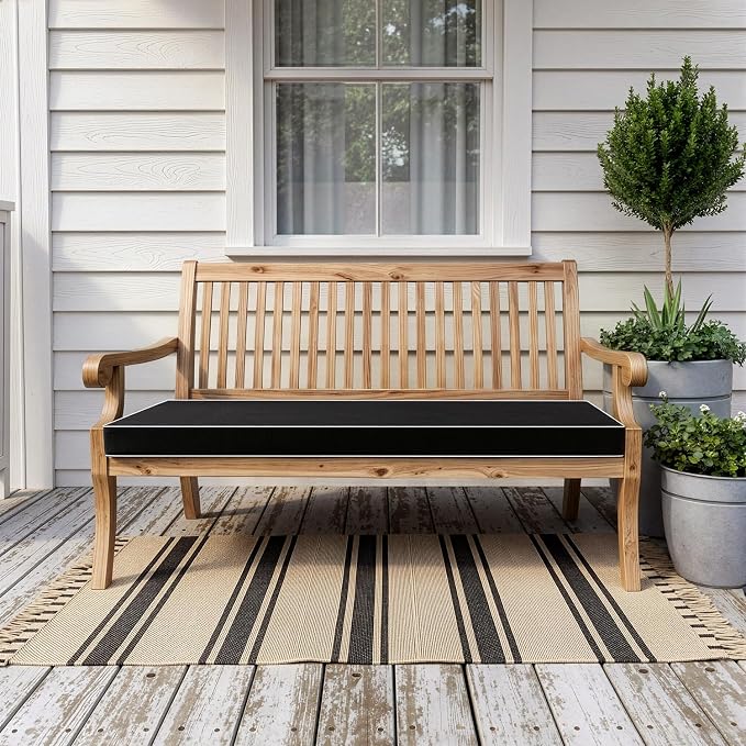 MIULEE Black Outdoor Bench Cushion 48x18x3 Inch Waterproof 3-Year Color Fastness Patio Furniture Cushions for Porch Swing, Garden Bench Sofa Couch with Adjustable Ties No Slip Design