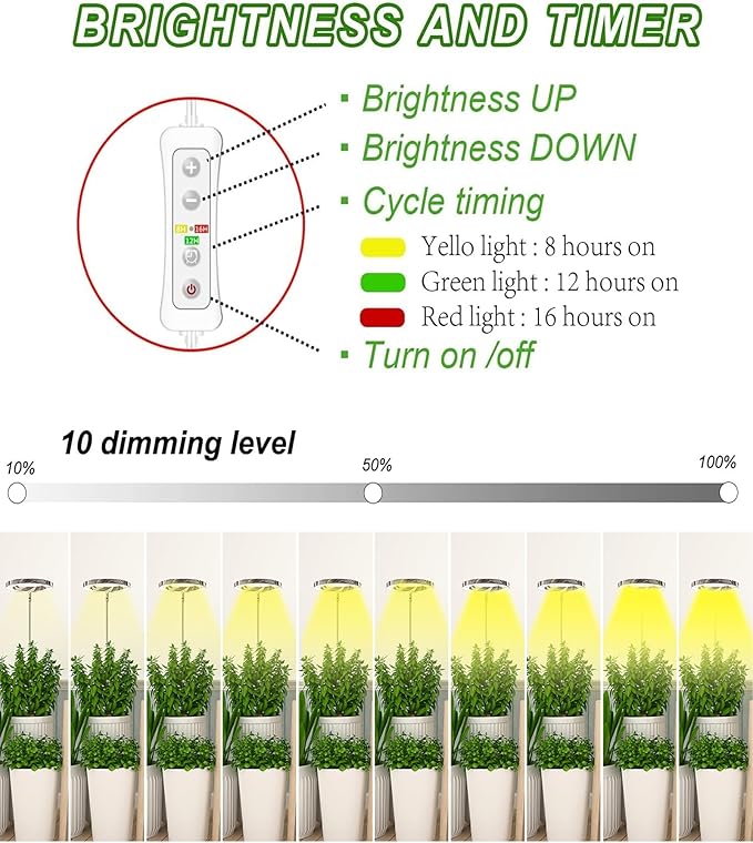 yadoker Plant Grow Light,LED Growing Light Full Spectrum for Indoor Plants,Aluminum Marble Grain Plant Lights,Height Adjustable, Automatic Timer, 5V Low Safe Voltage
