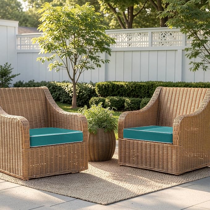 MIULEE Turquoise Outdoor Chair Cushions Set of 2, 24x24x4 Inch Waterproof Patio Seat Cushions for Outdoor Furniture Couch Sofa, 3 Year Color Fastness High Density Foam with Adjustable Ties