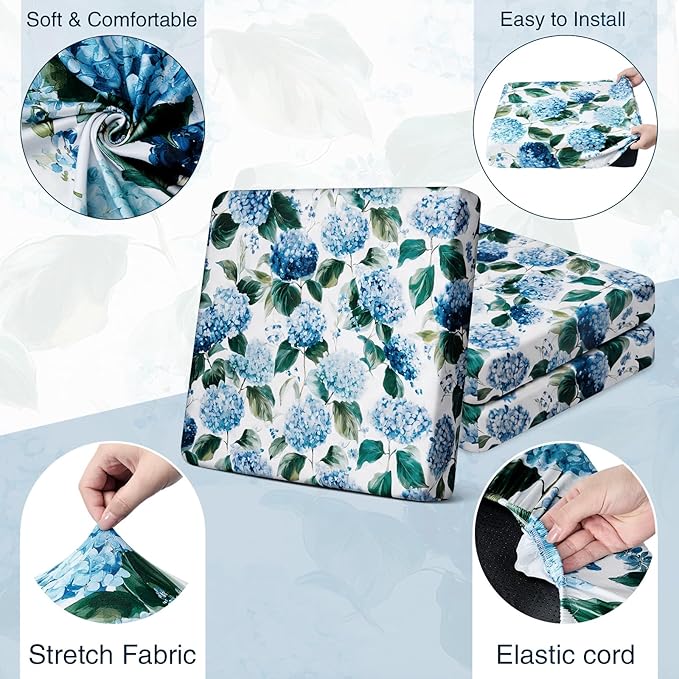 Newwiee 12 Pcs Patio Stretch Outdoor Cushion Covers Sofa Couch Cover Replacement Couch Slipcover Sofa Seat Chair Porch Patio Furniture Protector, Flexibility Washable(Blue Series,Hydrangea)