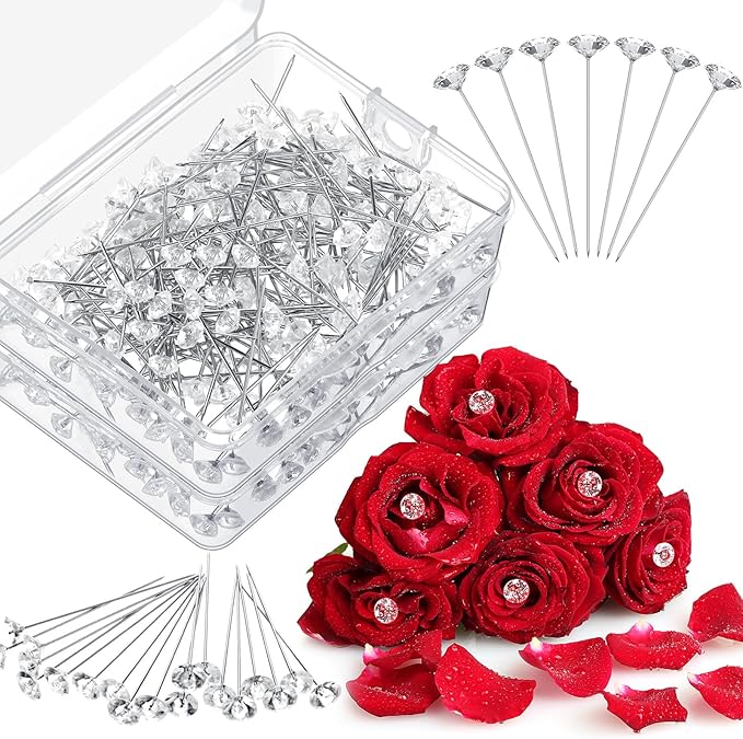 400 Pcs Diamond Pins Flower Pins for Bouquet Crystal Corsage Wedding Bouquet Diamonds Jewelry Rhinestones Floral Boutonnier Jewelry Accessories DIY Craft Decor (1.5 Inch)