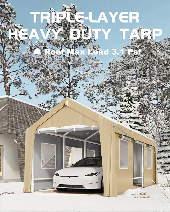 13x20 ft Heavy Duty Carport Replacement Canopy Cover, Waterproof Outdoor Garage Top Tent for Cars/Trucks/Boats, UV-Resistant & Wind-Resistant (Top Cover ONLY, Frame Not Included)
