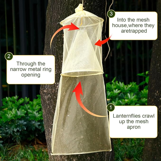 Qualirey 16 Pack Spotted Lanternfly Traps Lantern Fly Killer Mesh Tree Trap with Jute Rope and Nails Effective Way to Catch Lantern Flies and Nymphs (Yellow)