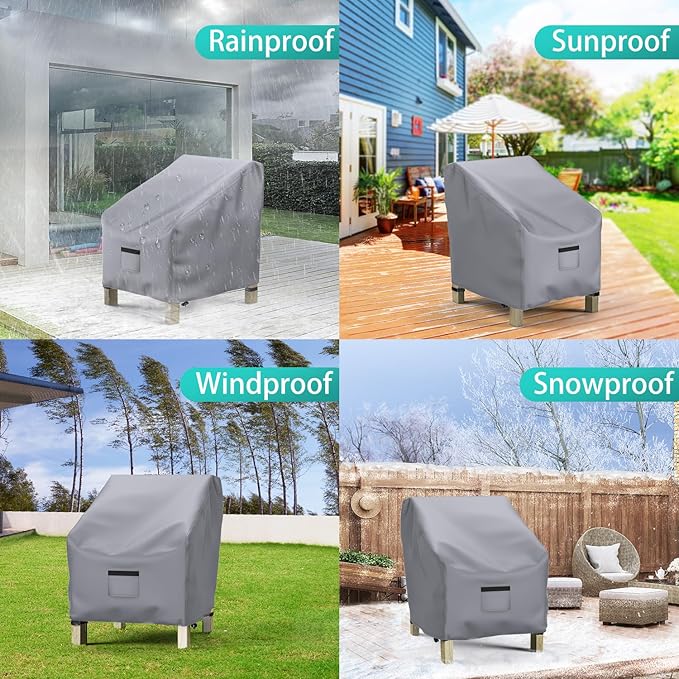 Patio Chair Covers for Outdoor Furniture Waterproof 2 Pack, Lawn Chair Covers 600D Heavy Duty Oxford Cloth, Large Covers for Lounge Lawn Deep Seat 31" W x 33" D x 36" H-Gray