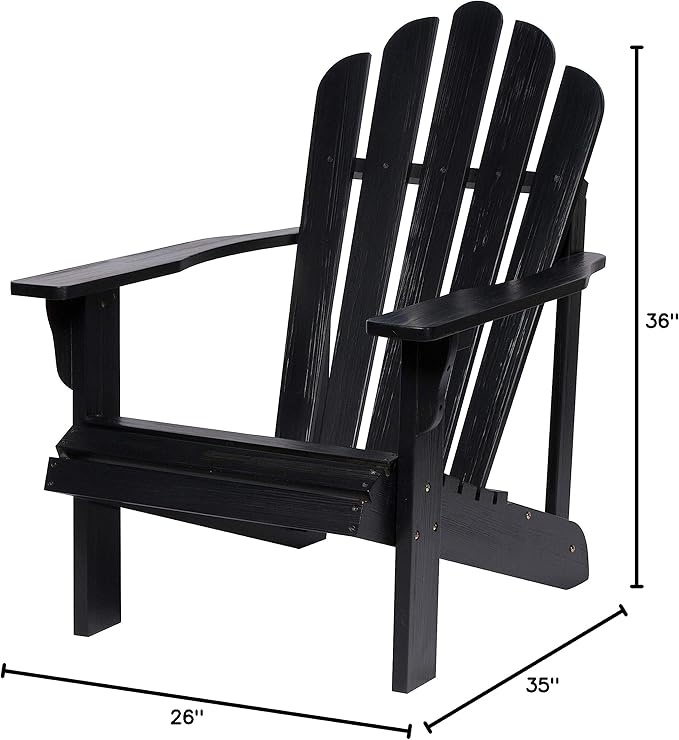 Shine Company Westport Wooden Adirondack Chair, Outdoor Patio Firepit Chairs, Back & Seat Pre-Assembled, Black