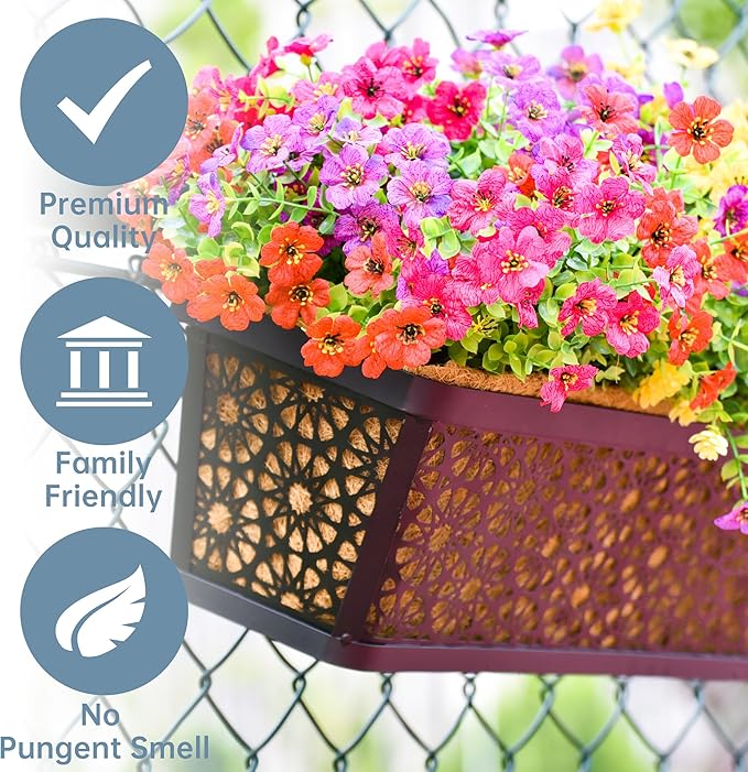 EIMQUVW 2 Pack 30" Railing Planter Window Box Deck Balcony Rail Planters Black Metal Flower Basket Horse Trough Planter with Coco Fiber Liner for Porch Fence Patio Outdoor