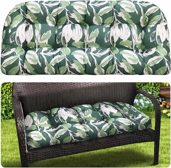 MAGIC ELEPHANT Outdoor Bench Cushion, Memory Foam Loveseat Cushion for Patio Furniture Wicker Chair, Settee Porch Swing Seat Cushion, 44 x 19 Inches (Forest Green Tulip)