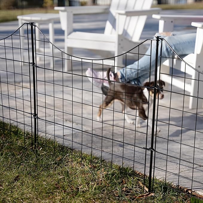 25in H (5 Fence Panels) No Dig Easy Install Zippity Black Metal Fence, Decorative Garden Barrier for Dogs, Temporary Animal Enclosure, Yard Border Panels, WF29001