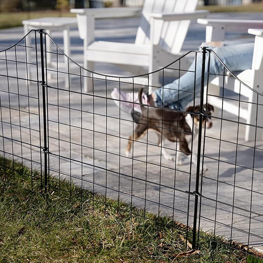 25in H (5 Fence Panels) No Dig Easy Install Zippity Black Metal Fence, Decorative Garden Barrier for Dogs, Temporary Animal Enclosure, Yard Border Panels, WF29001