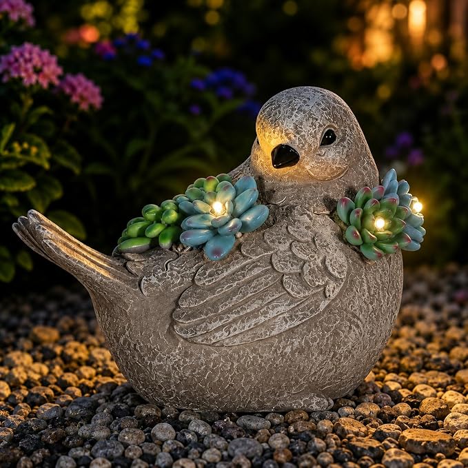 mocosa Solar Garden Statues Bird and LED Lights Birthday Gifts for Women Mom Grandma Solar Outdoor Cat Decor for Outside,Outdoor Solar Lights for Yard, Garden and Patio, Unique Gift for Women
