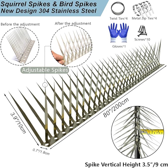 Bird Spikes, Outdoor Squirrel Spikes, Squirrel Baffles for Bird Feeder Poles, Avoid Climbing Garden Fences and Fruit Trees. (80 inches)