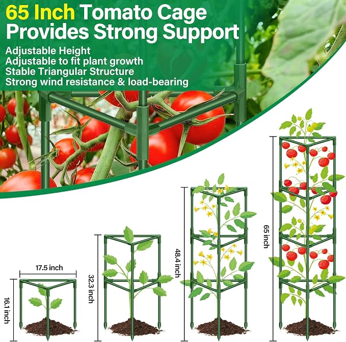 Legigo 2 Pack 65 Inch Tomato Cage for Garden, Heavy-Duty Tomato Trellis Plant Support Stakes, Adjustable Garden Trellis Plant Cage for Climbing Plants Peppers Outdoor Raised Garden Bed and Vegetables