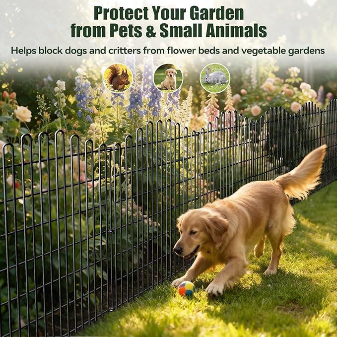 10 Panels No Dig Decorative Garden Fence, 33in H x 23.6ft L Animal Barrier Fencing, Rustproof Dog Fence Outdoor for Yard, Metal Wire Panel Border, Classic Arched-Top Panels for Patio, Flower Bed