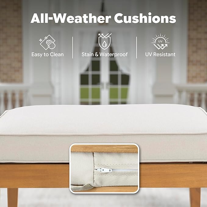 Werph 5-Piece Acacia Wood Patio Sectional Set, L-Shaped Outdoor Sofa Garden Couch with Coffee Table & Removable Cushions for Backyard, Deck, Beige