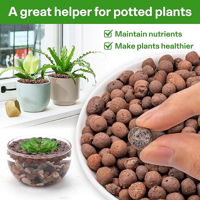 5 LB Expanded Leca Clay Pebbles for Plants, Natural Leca Balls for Indoor Plants, Hydroponic Clay Pebbles for Orchid Potting, Drainage, Aquaponics & Gardening