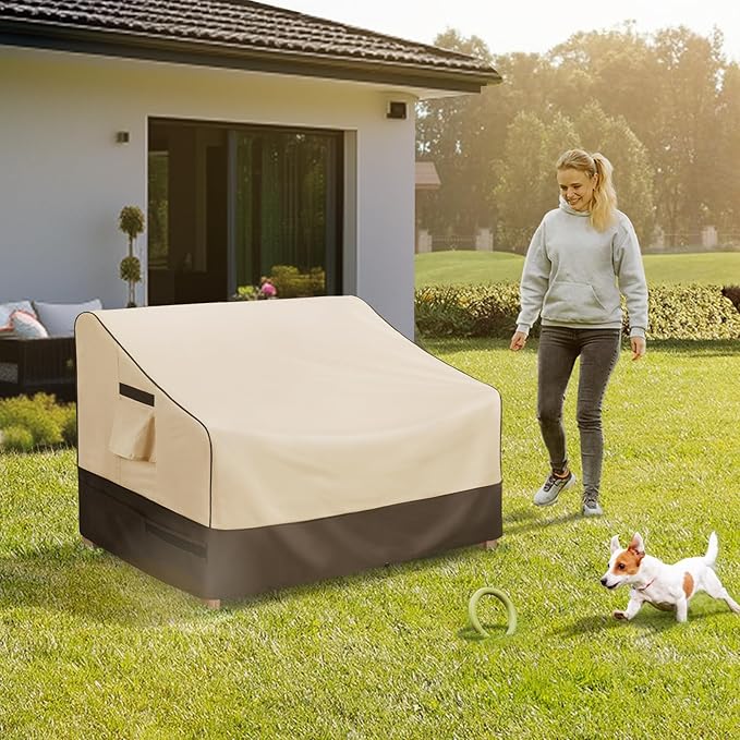 KylinLucky Waterproof Patio Loveseat Covers 62W x 38D x 35H inches,2-Seater Heavy Duty Outdoor Furniture Sofa Cover Khaki