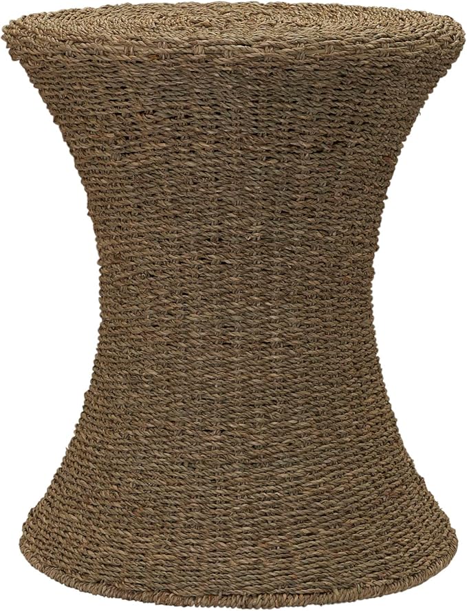 Household Essentials Handwoven Seagrass Wicker Stool with Hourglass Shape, Natural