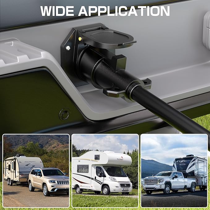 Deluwire 25 FT 7 Pin Trailer Plug, Heavy Duty Trailer Wiring Harness, 7 Way Trailer Cord with Double Prongs Connector for Trailers, RVs, Campers