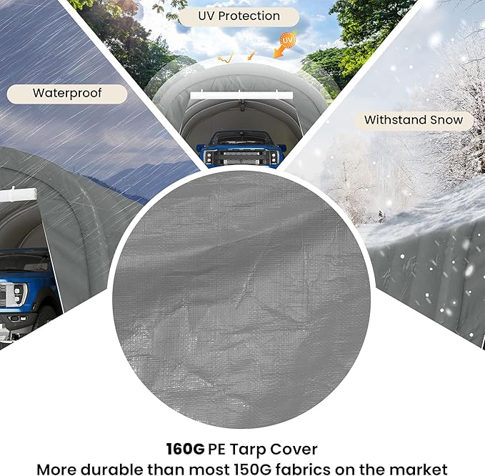 COSIEST 13'×20' Storage Shelter Outdoor Round Carport, Heavy-Duty Garage Canopy with Dual Roll-Up Doors Weatherproof PE Cover, Multi-Purpose Vehicle/Tractor Shed for Backyard/Driveway/Farm(Gray)